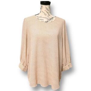 Adrianna‎ Papell M Melon Polka Dot Blouse Ruffle Cuff Cottagecore Career Office